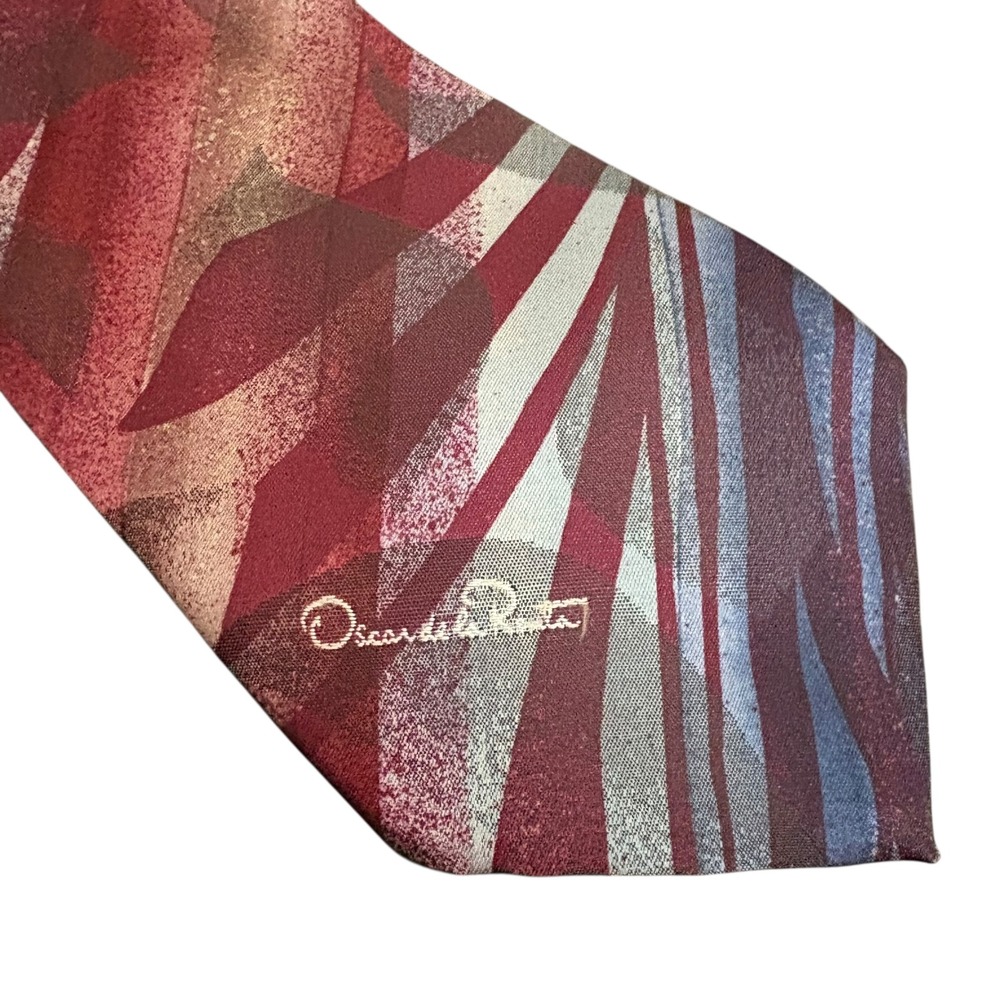 Oscar de la Renta Studio Men's Tie Red Abstract Pattern Polyester Silk Blend
